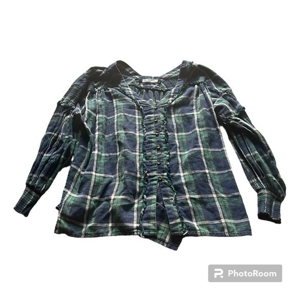 Free People Tops - Free people plaid flannel button down blouse